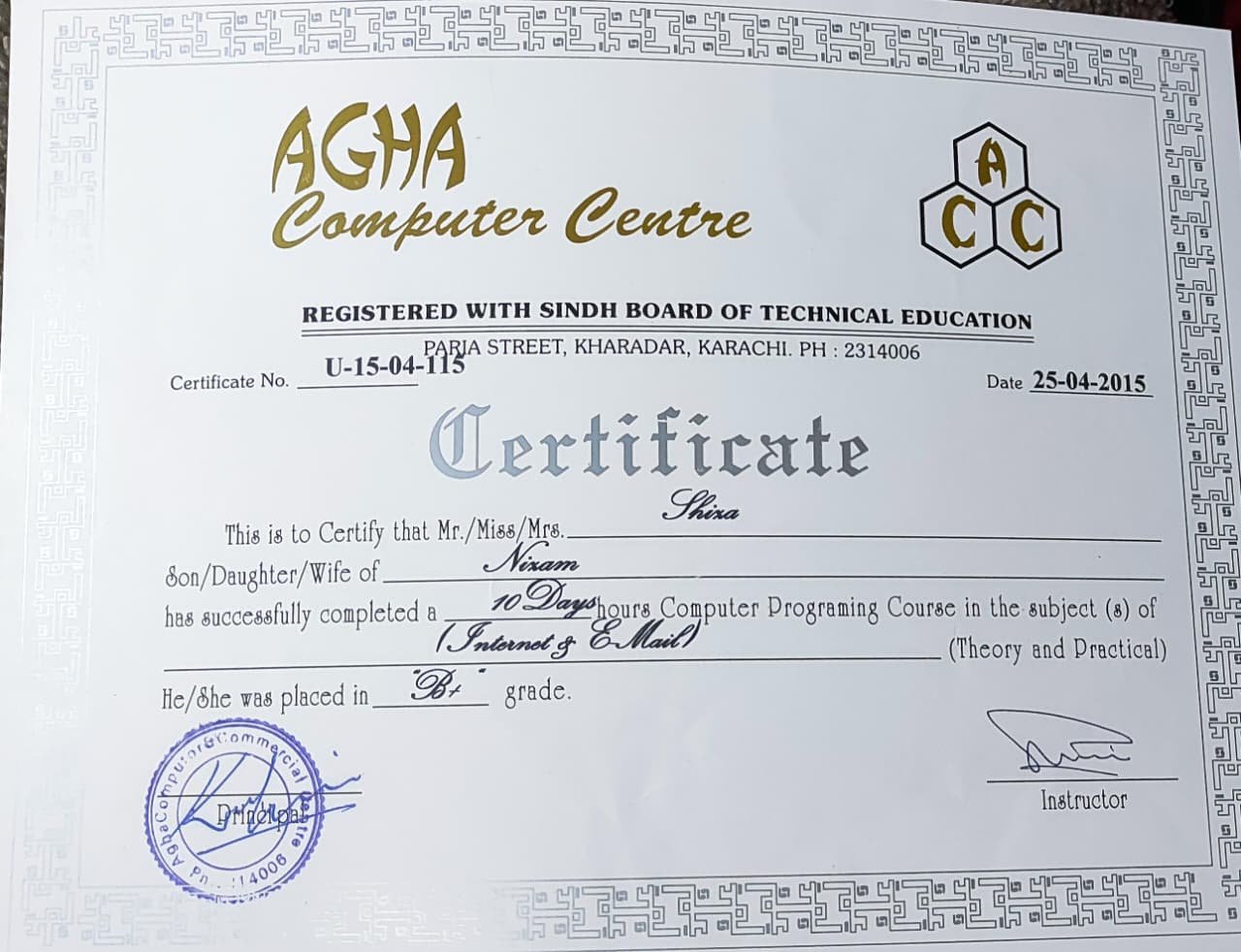 Internet and Email Certificate