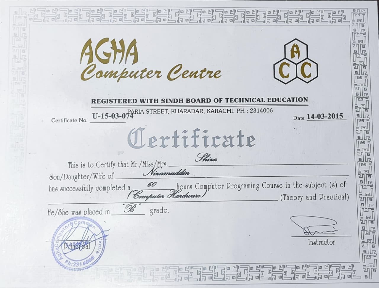 Computer Hardware Certificate