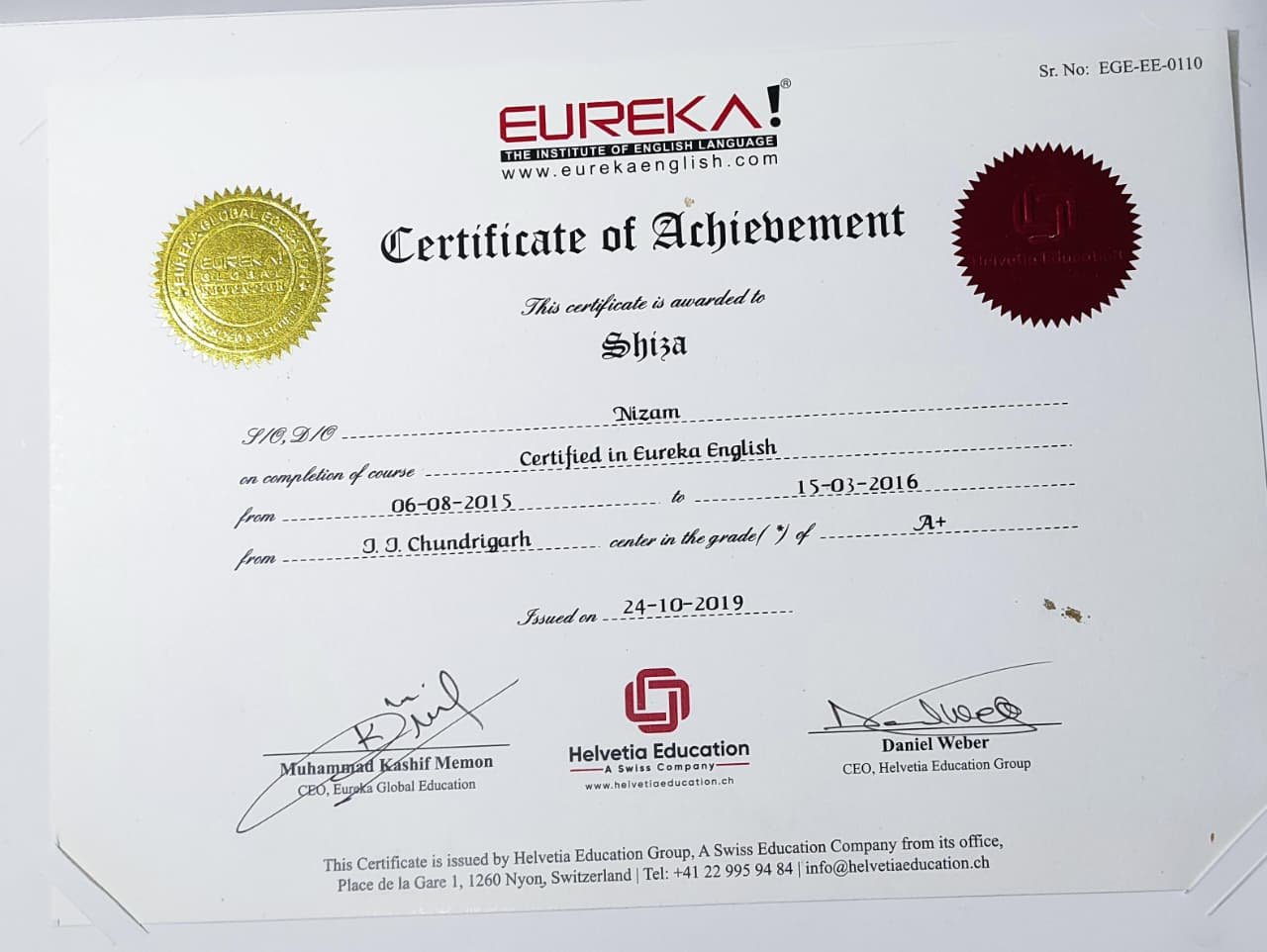 Certification in English